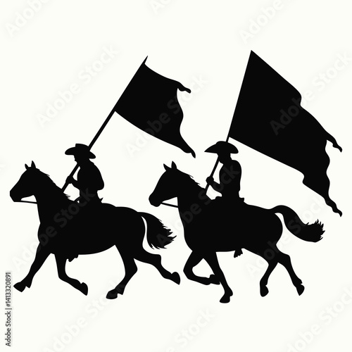 Riders with Flags Silhouette