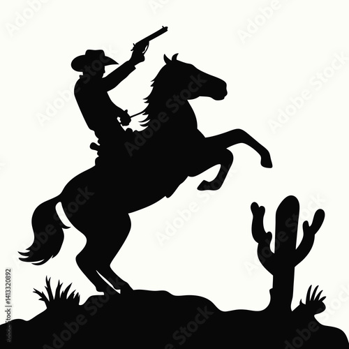 Cowboy on Rearing Horse Silhouette