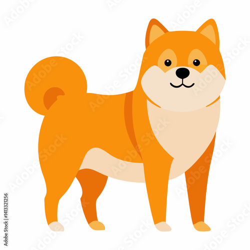 Simple flat illustration of a shiba inu dog standing on white background