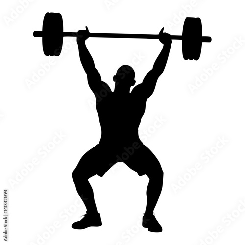 One weightlifter lifting a barbell isolated on white background