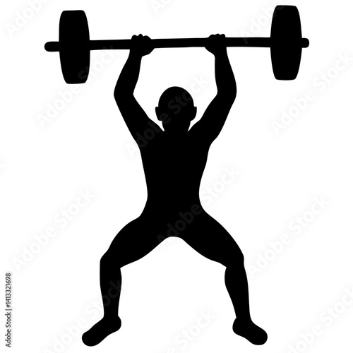 One weightlifter lifting a barbell isolated on white background