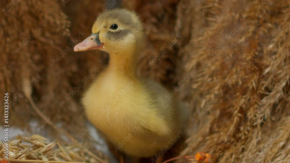 Adorable and charming little duckling nestled among its beautiful natural surroundings Adorable and charming little duckling nestled among its beautiful natural surroundings