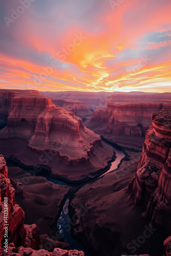 Obraz na płótnie Grand Canyon Sunrise over a Winding River w salonie