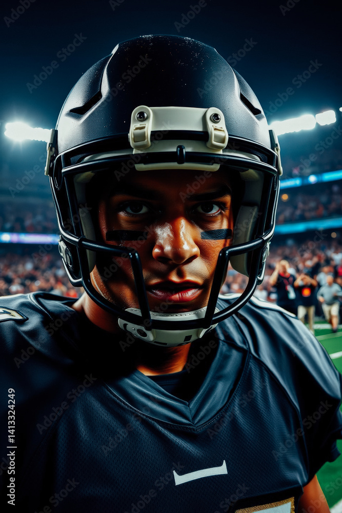 Focused Football Player in Stadium