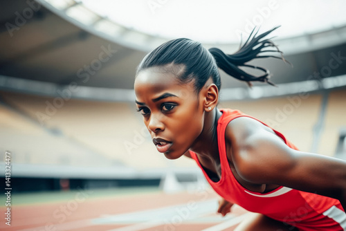 Focused Athlete Ready to Race in Stadium