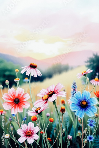 Vibrant Wildflowers at Sunrise on the Meadow