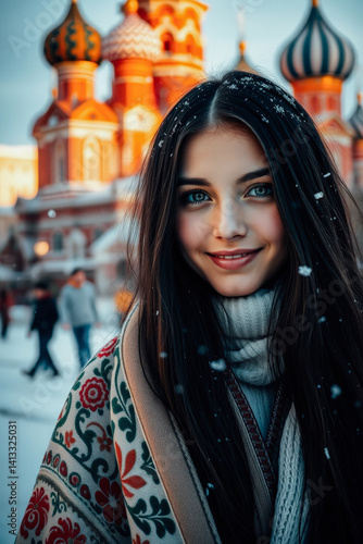Obraz na płótnie Smiling Girl in Winter in Red Square w salonie