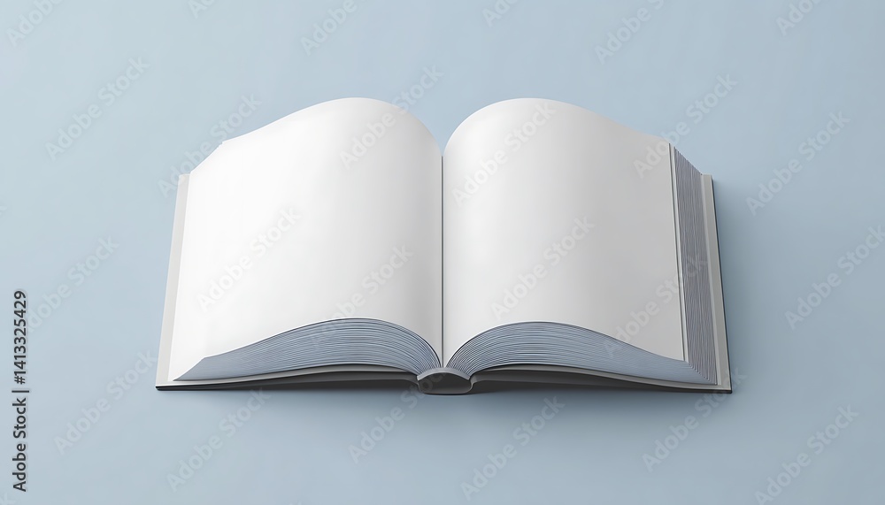 Open book with blank pages on a white background. 3d render