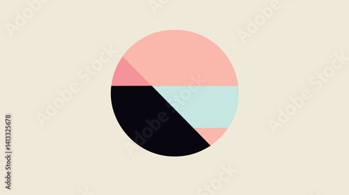 Minimalist geometric circle with pastel and black segments on beige background flat vector illustration
