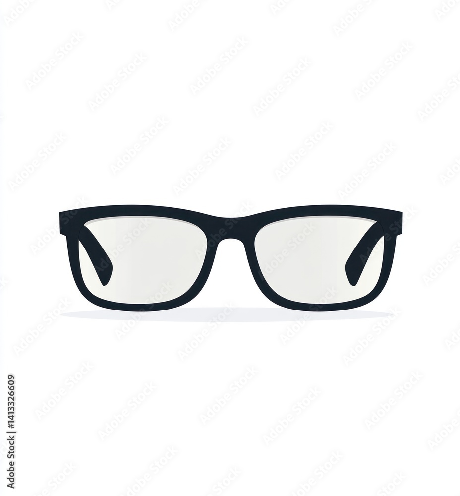 Fototapeta premium Pair of black eyeglasses, simple design, isolated on white background, suitable for online retailer of eyeglass frames