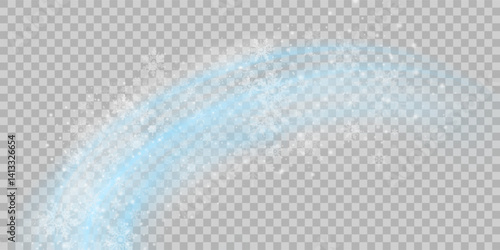 Air flow set of vector elements on a white background. Abstract light effect blowing from an air conditioner, purifier or humidifier. Dynamic blurred flow motion.