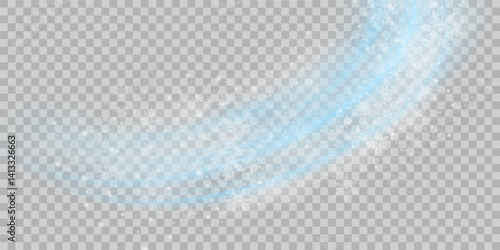 Air flow set of vector elements on a white background. Abstract light effect blowing from an air conditioner, purifier or humidifier. Dynamic blurred flow motion.
