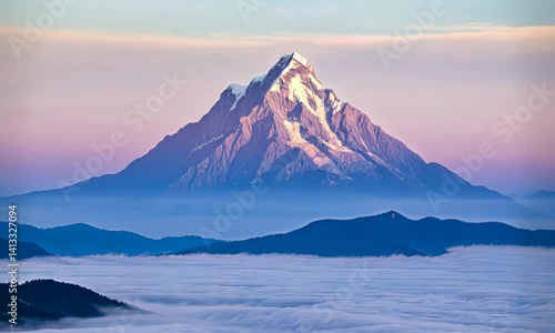 Wallpaper Mural Majestic snow-covered mountain peak emerging above sea of clouds during sunrise Torontodigital.ca