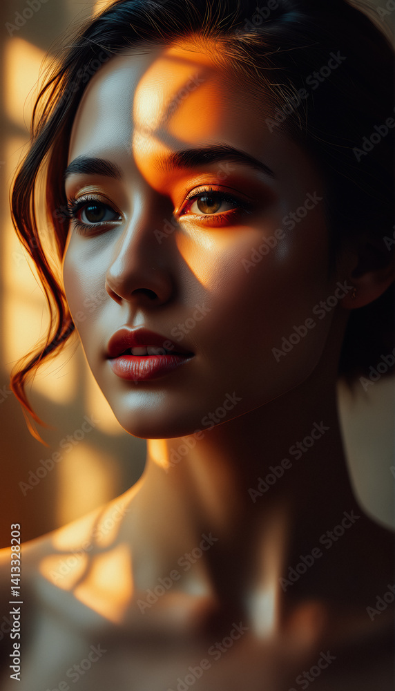 Golden Light Illuminates a Beautiful Woman's Face