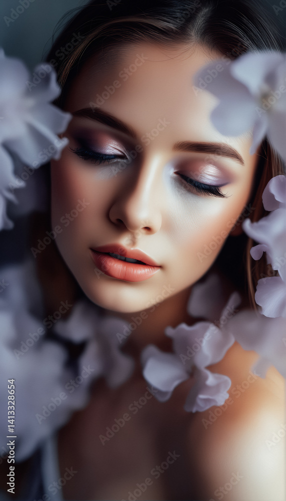 Delicate Beauty Surrounded by Floral Delights