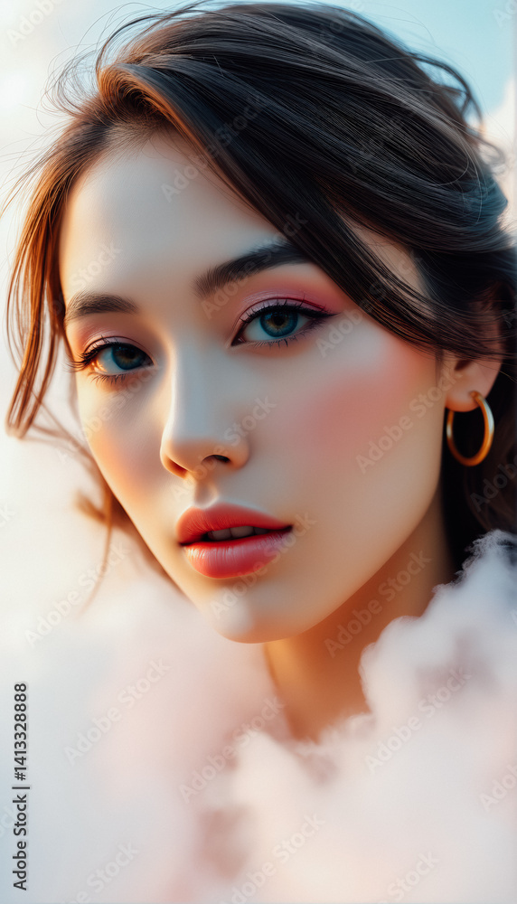 Close-up Portrait of a Woman with Artistic Makeup and Hair