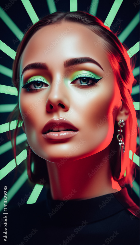 Cyberpunk Woman with Neon Makeup and Lighting