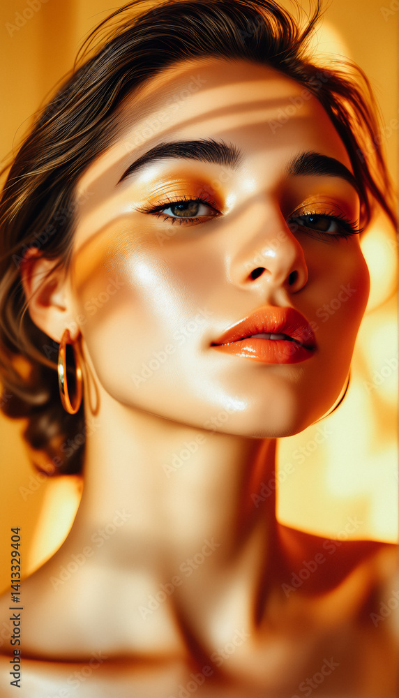 Golden Sunlight Portrait of a Woman with Dramatic Makeup
