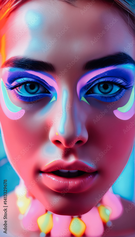 Close-up Artistic Portrait with Neon Makeup