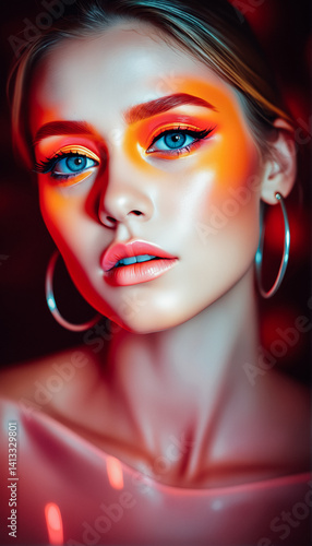 Dramatic Neon Makeup Portrait of a Woman