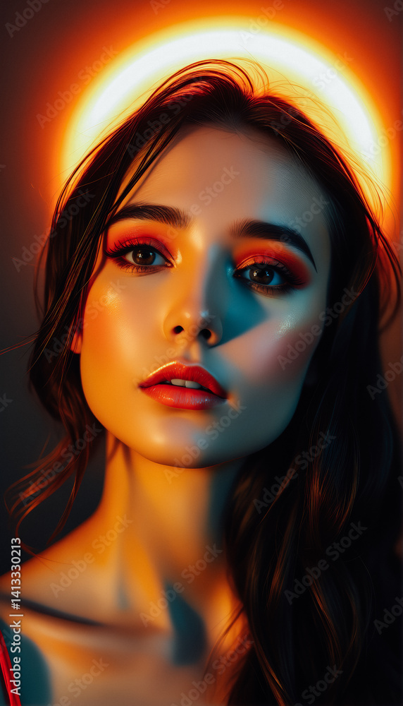 Radiant Woman with Dramatic Makeup and Lighting