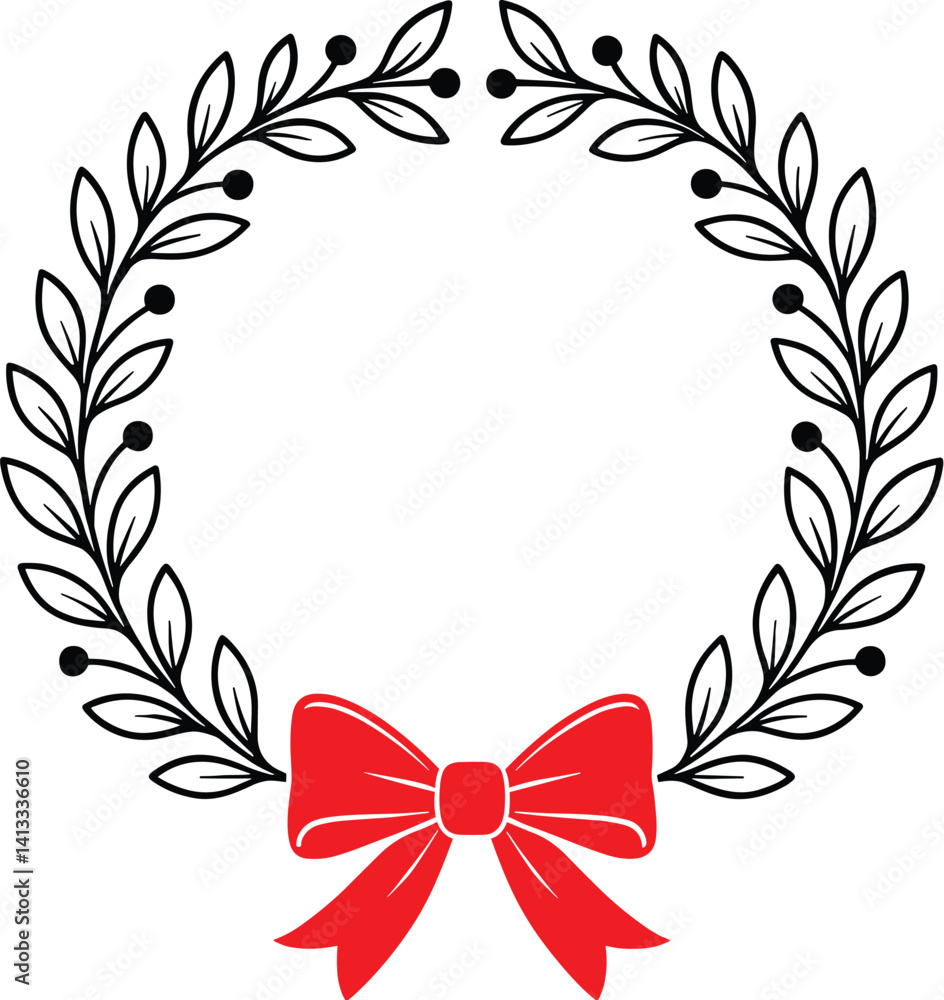 Christmas Wreath with Festive Greenery and Red Bow Vector Silhouette, Holiday Wreath Illustration, Winter Decoration Design, Xmas Wreath Clipart, Red Bow Garland Art, Cricut Design for T-Shirt Christmas Wreath with Festive Greenery and Red Bow Vector Silhouette, Holiday Wreath Illustration, Winter Decoration Design, Xmas Wreath Clipart, Red Bow Garland Art, Cricut Design for T-Shirt