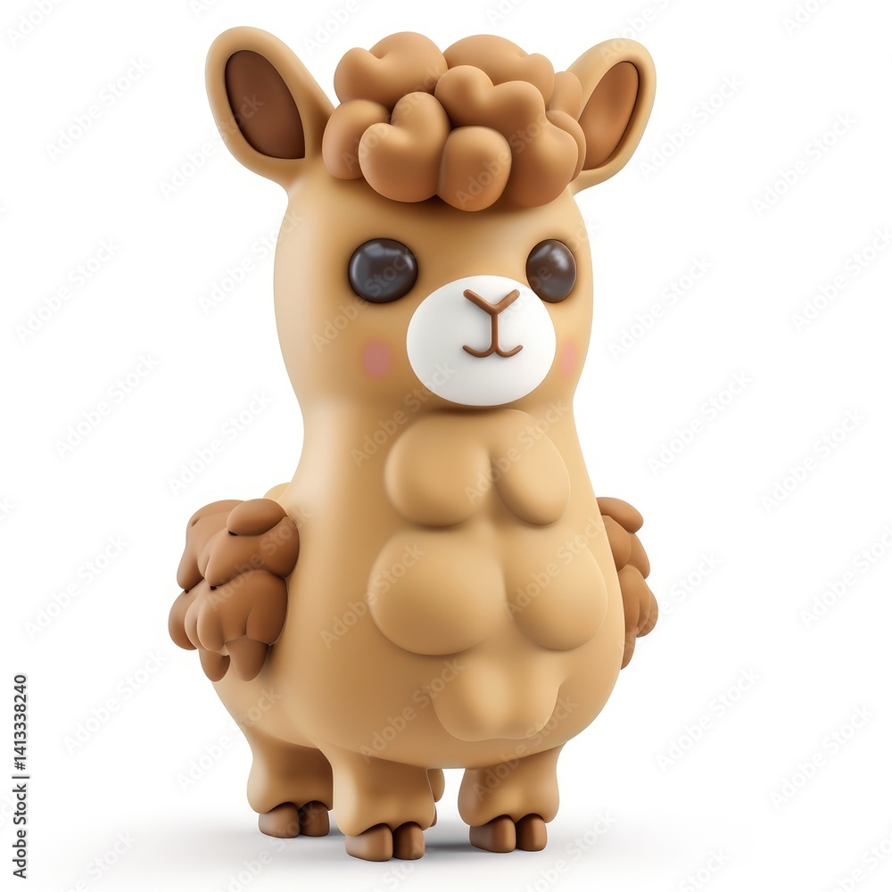 Fototapeta premium Cute cartoon llama figurine, digitally rendered.