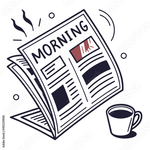 a vector of a  cup of coffee and newspaper
