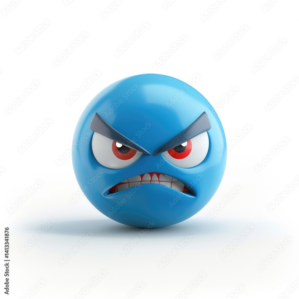 Furious blue emoticon displays intense anger. Furious blue emoticon displays intense anger.
