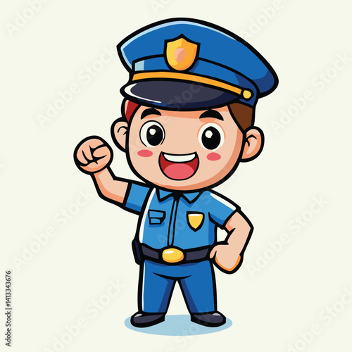 Cute Cartoon Police Officer Giving An Order In Full Uniform