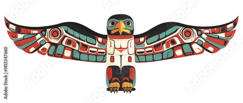A hand drawn eagle totem is depicted in Duncan's modern illustration style