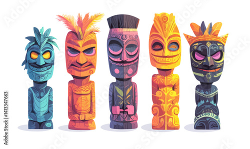 A set of cartoon tiki idols is available as modern icons for web design purposes