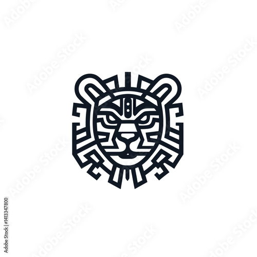 Modern icon illustration of Mayan aztec jaguar custom logo design inspiration