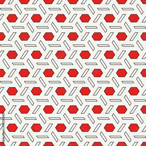 Hexagonal seamless pattern. Honeycomb surface print. Mosaic tiles. Flooring background. Wicker image. Geometric ornament. Digital paper. Modern geometrical wallpaper.