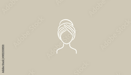 Minimalist illustration of a woman with a turban on a neutral background  