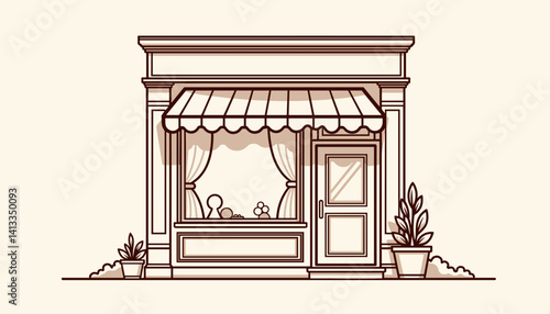 Line Art Illustration of a Charming Storefront  