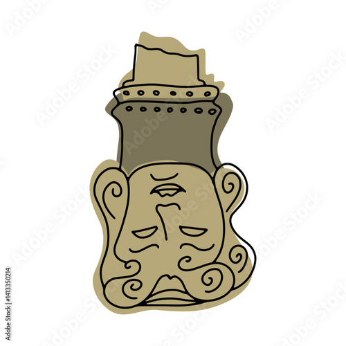 Madiza Gorgon column base in a Byzantine underground water reservoir in Istanbul. Popular tourist attraction site in Turkey. Linear sketch hand drawn vector illustration.