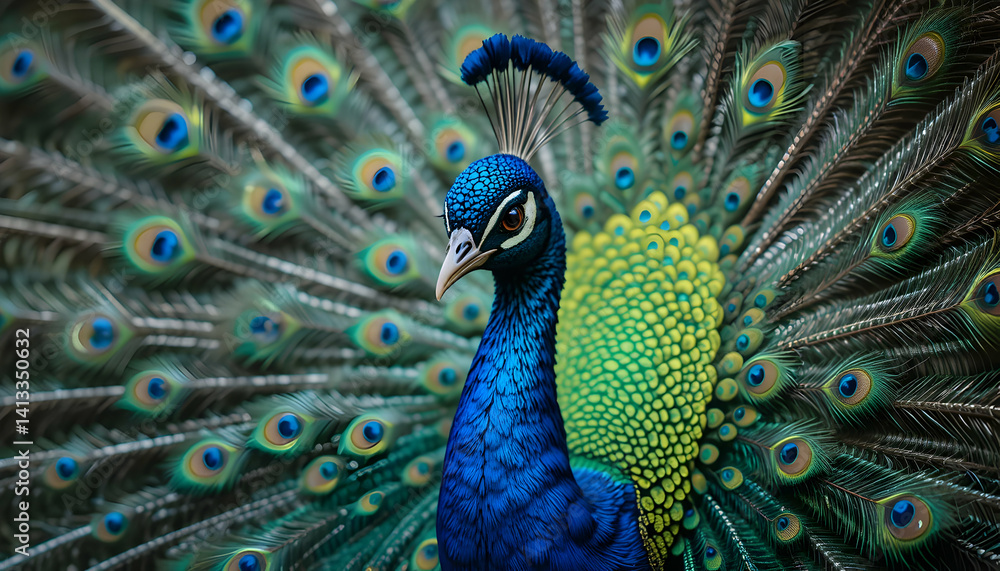 Obraz premium Stunning Peacock Image: Vibrant Feathers & Close-Up Photography