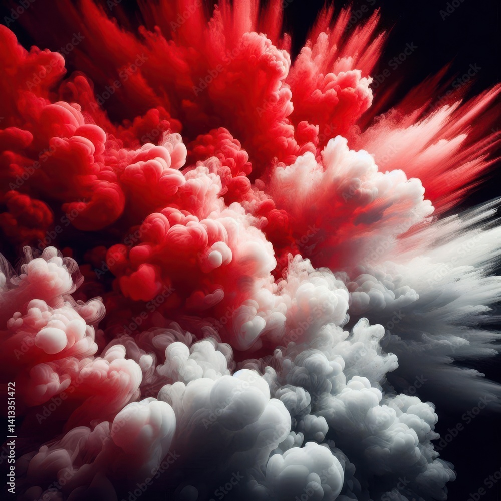 A vibrant explosion of red and white smoke, perfect for backgrounds, visual effects, or artistic projects that demand bold colors and dynamic energy. A vibrant explosion of red and white smoke, perfect for backgrounds, visual effects, or artistic projects that demand bold colors and dynamic energy.