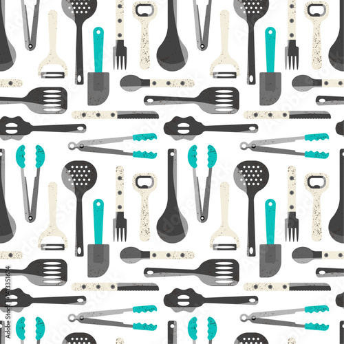 Seamless pattern with kitchen utensils. Texture on culinary theme. 