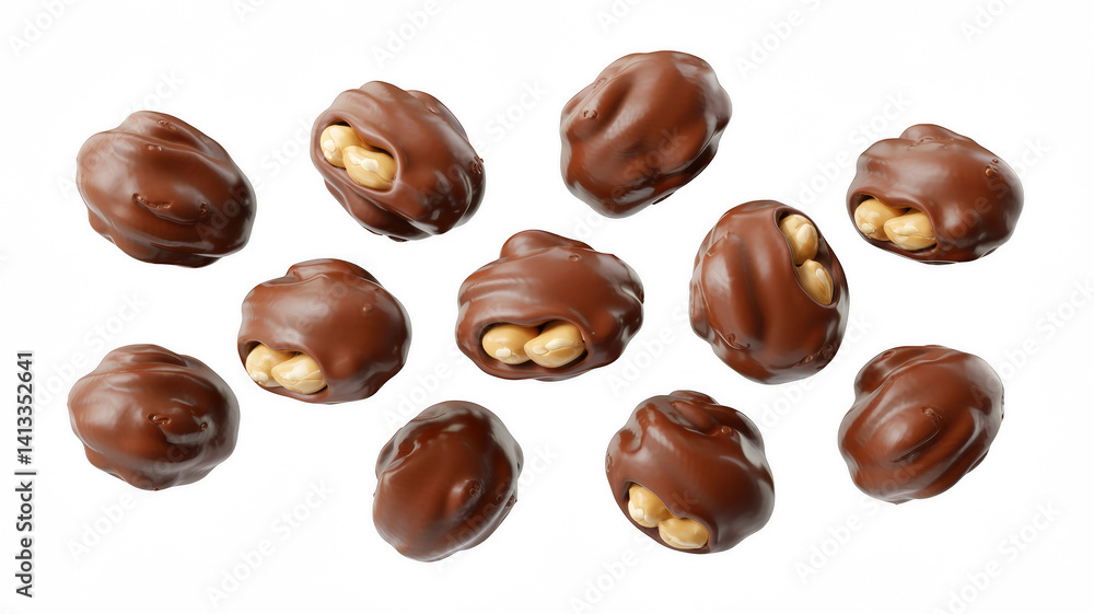 Chocolate Pralines with Nuts Isolated on Transparent Background Chocolate Pralines with Nuts Isolated on Transparent Background