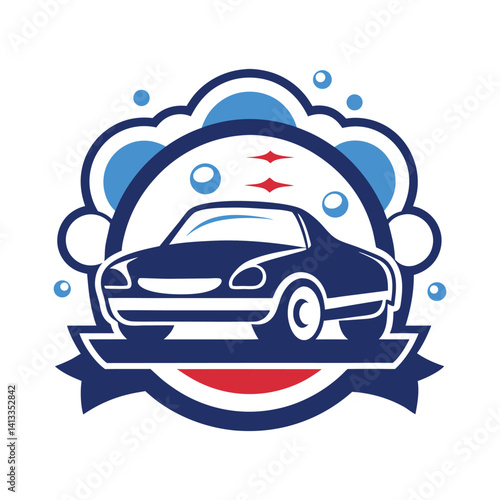 Sparkling Clean Car Wash Logo Design Blue Car Bubbles
