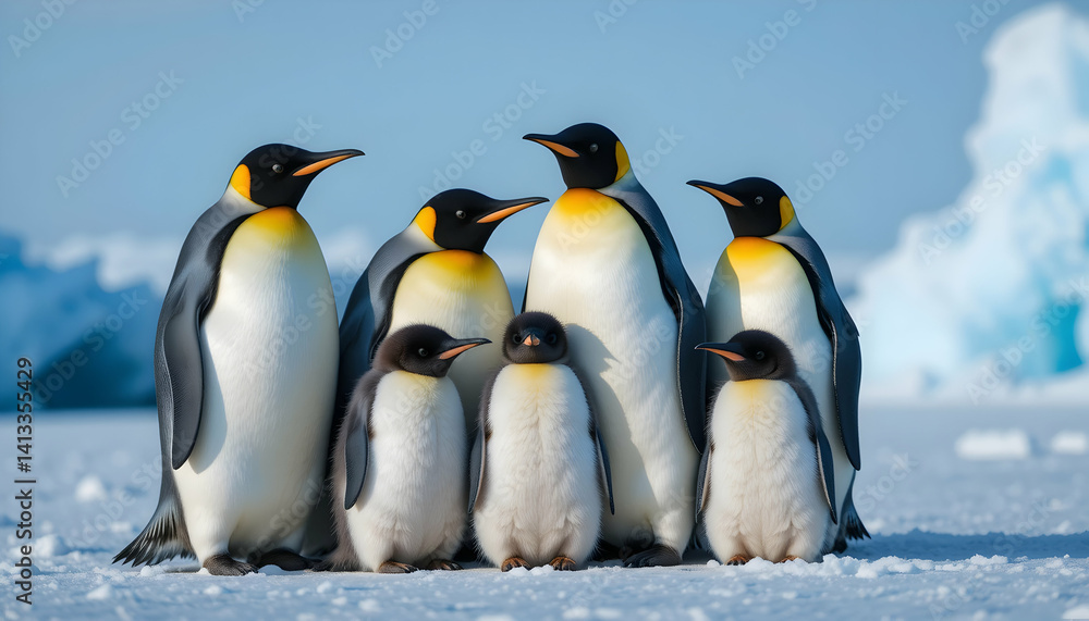 Fototapeta premium King Penguin Family in Antarctica: Stunning Wildlife Photo