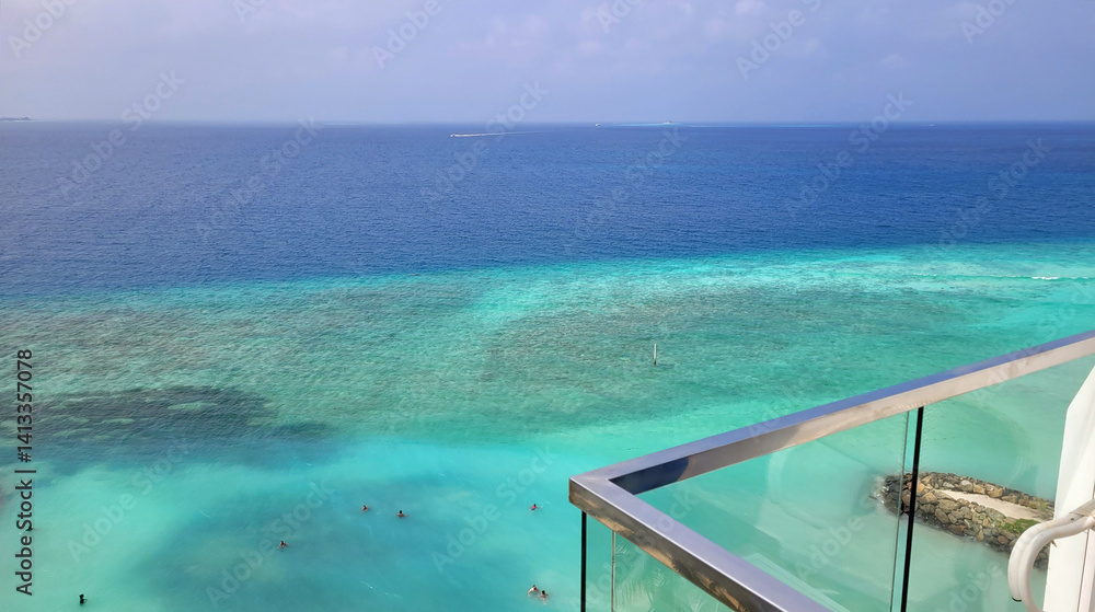 aerial view of Sunny tropical beach paradise on the Maledives