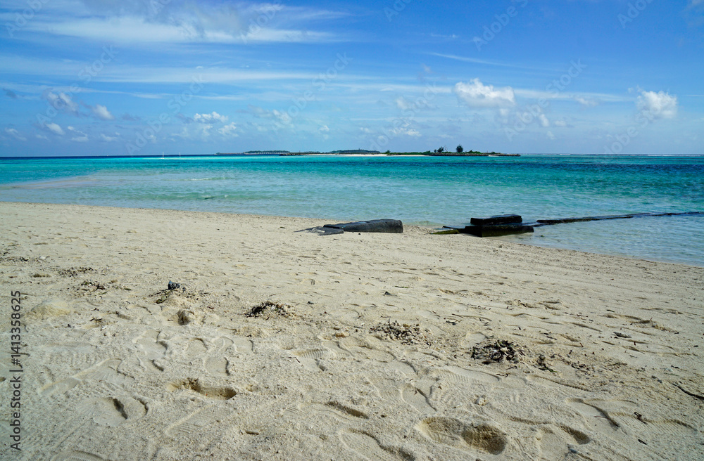 Sunny tropical beach paradise on the Maledives