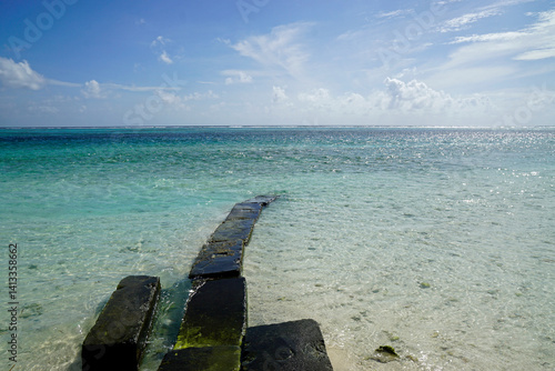 Obraz na płótnie Jetty at Sunny tropical beach paradise on the Maledives w salonie