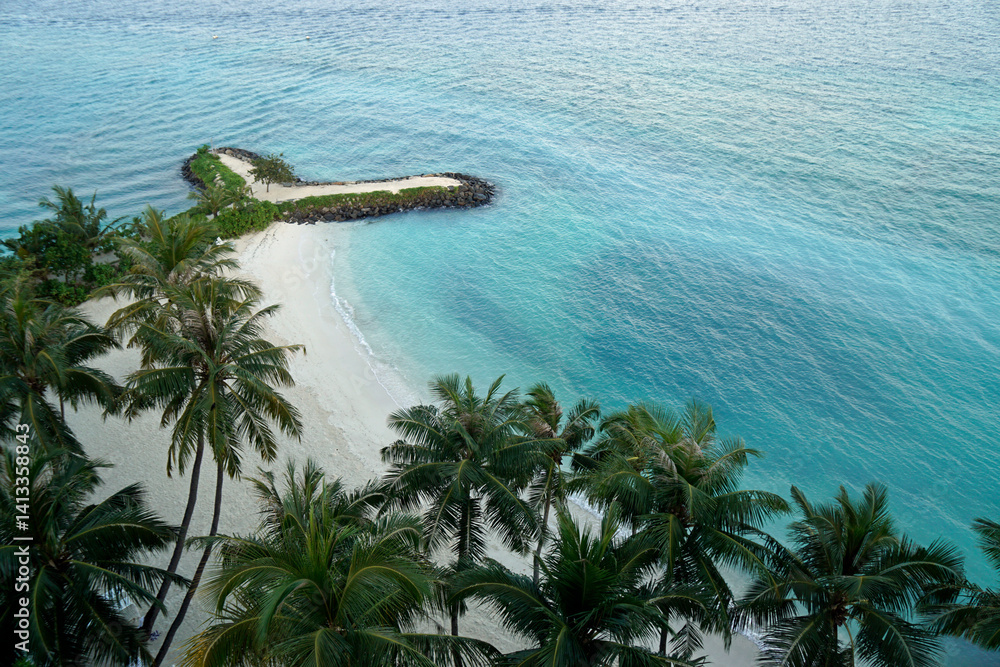 aerial view of Sunny tropical beach paradise on the Maledives