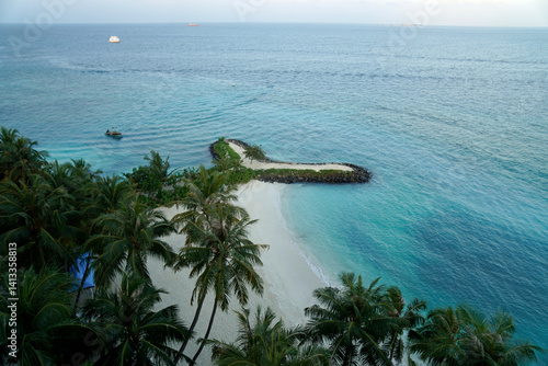 aerial view of  Sunny tropical beach paradise on the Maledives