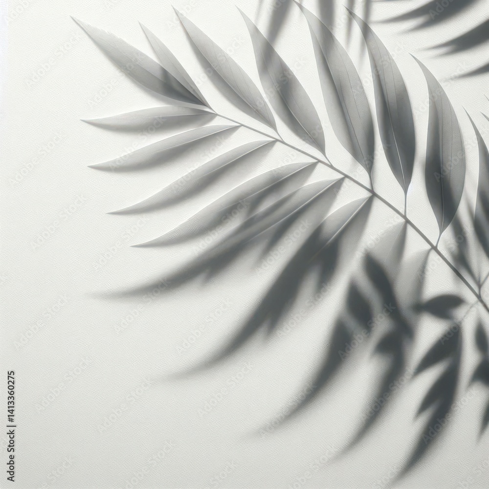 Fototapeta premium Elegant shadow of palm leaves on a soft background, perfect for natural, organic, and minimalist themes in design, wellness, and lifestyle marketing.