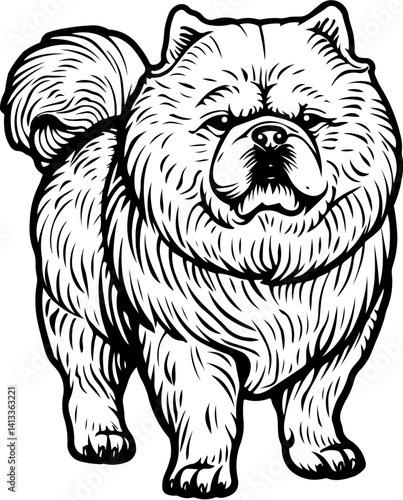 Chow Chow Dog, animal, vector, mammal, sketch, cat, pet, wildlife, nature, dog, illustration, fur, wild, drawing, bear, head, hand drawn, isolated, black, cute, white, shaggy, tail, zoo, beast, domest